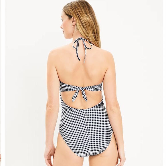 *NWT* LOFT Beach Gingham Seersucker Twist Bandeau One-Piece Swimsuit - Picture 4 of 13